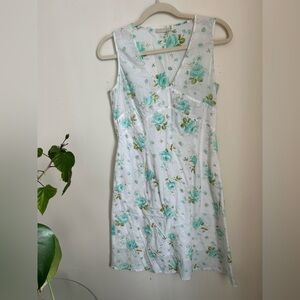 Sleeveless White Dress with Teal Floral Print